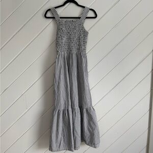Everlane Gray & White Striped Smocked Maxi Dress 100% Cotton